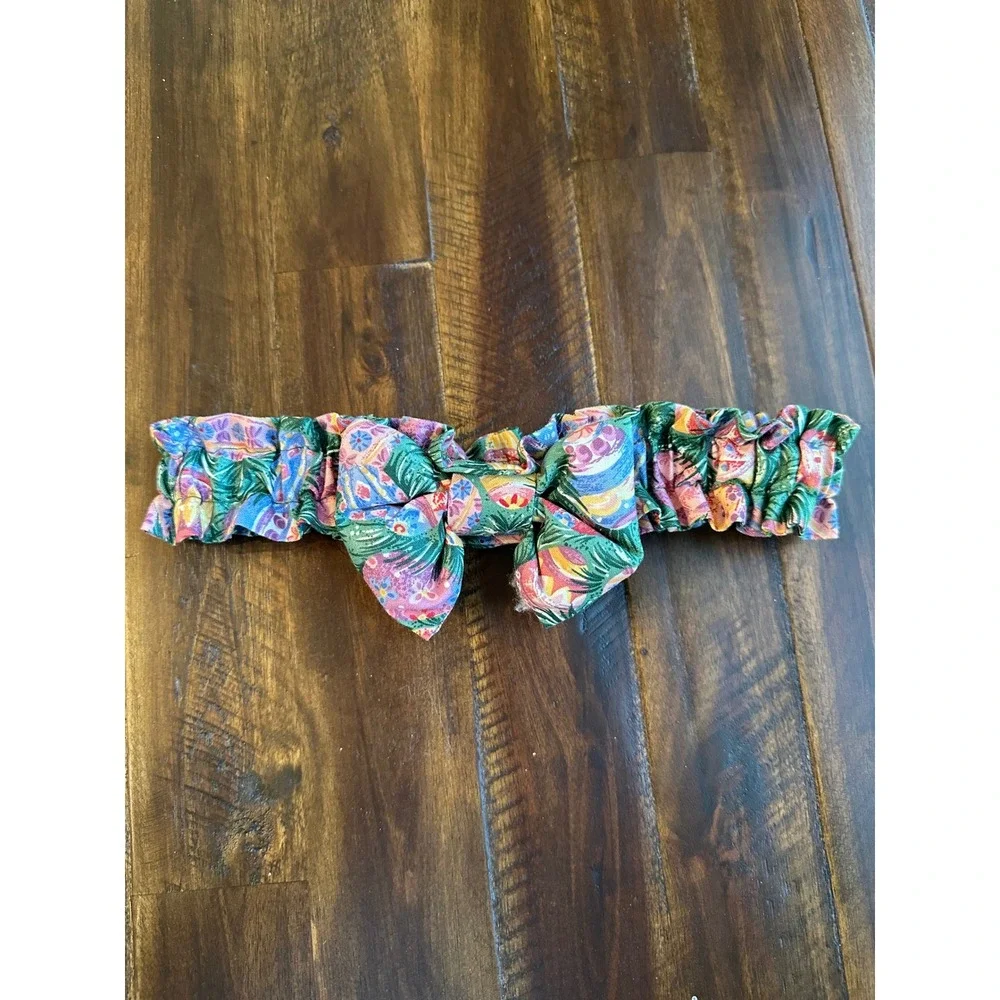 Longaberger Floral Easter Egg Basket Garter Ruffled Bow Accessory Green Pink